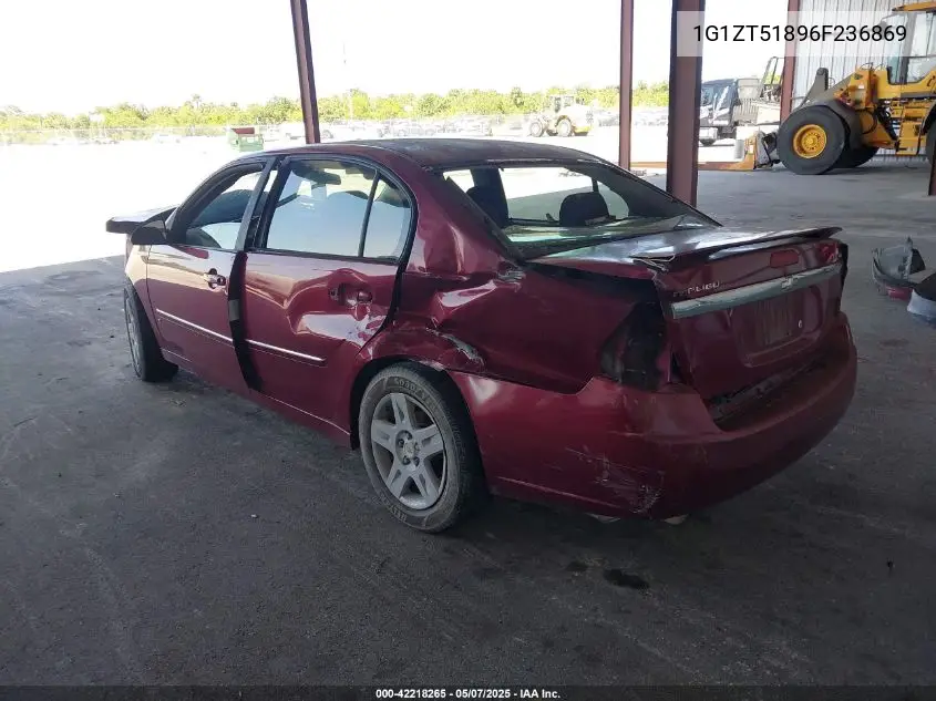 2006 Chevrolet Malibu Lt VIN: 1G1ZT51896F236869 Lot: 42218265