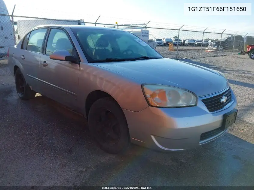 2006 Chevrolet Malibu Lt VIN: 1G1ZT51F66F151650 Lot: 42306705