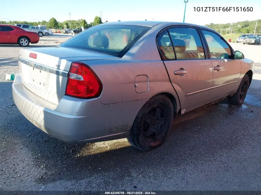 2006 Chevrolet Malibu Lt VIN: 1G1ZT51F66F151650 Lot: 42306705