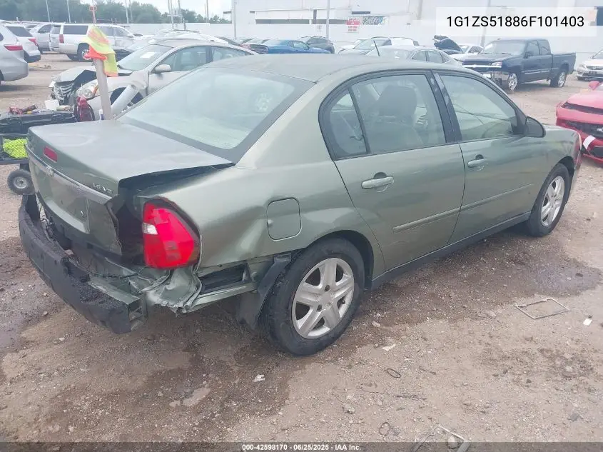 2006 Chevrolet Malibu Ls VIN: 1G1ZS51886F101403 Lot: 42598170
