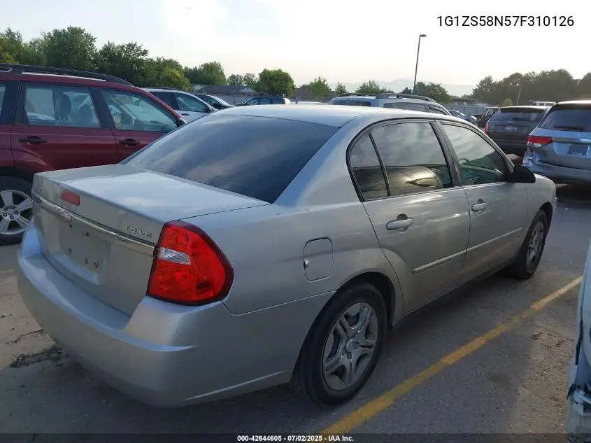 2007 Chevrolet Malibu Ls VIN: 1G1ZS58N57F310126 Lot: 42644605
