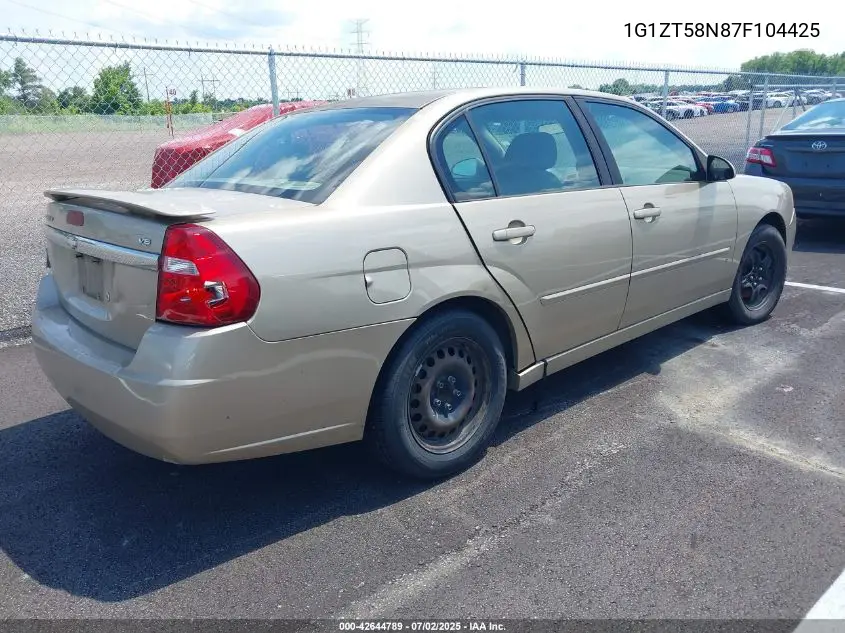 2007 Chevrolet Malibu Lt VIN: 1G1ZT58N87F104425 Lot: 42644789