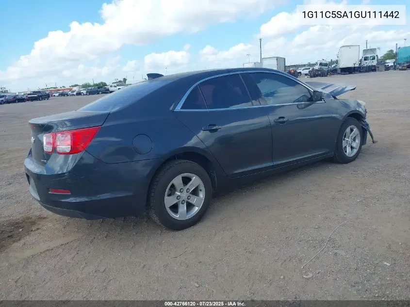2016 Chevrolet Malibu Limited Lt VIN: 1G11C5SA1GU111442 Lot: 42766120
