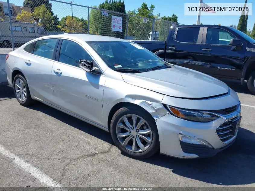 2021 Chevrolet Malibu Fwd Lt VIN: 1G1ZD5ST6MF070078 Lot: 42774585