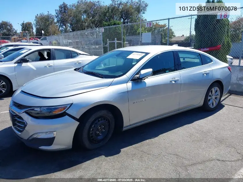 2021 Chevrolet Malibu Fwd Lt VIN: 1G1ZD5ST6MF070078 Lot: 42774585