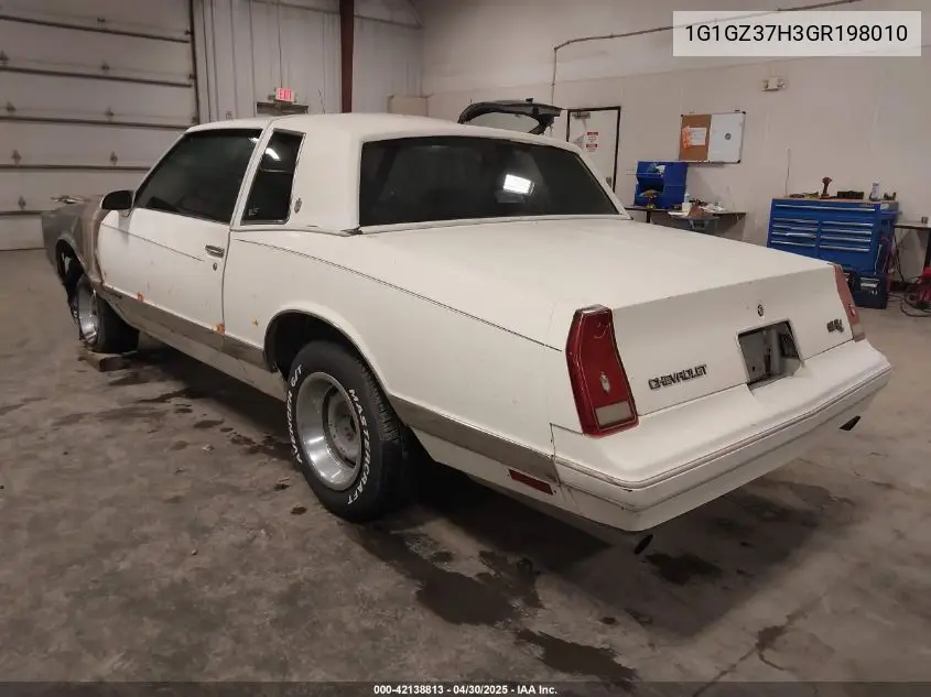 1986 Chevrolet Monte Carlo VIN: 1G1GZ37H3GR198010 Lot: 42138813