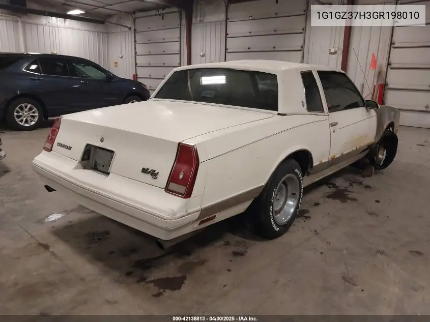 1986 Chevrolet Monte Carlo VIN: 1G1GZ37H3GR198010 Lot: 42138813