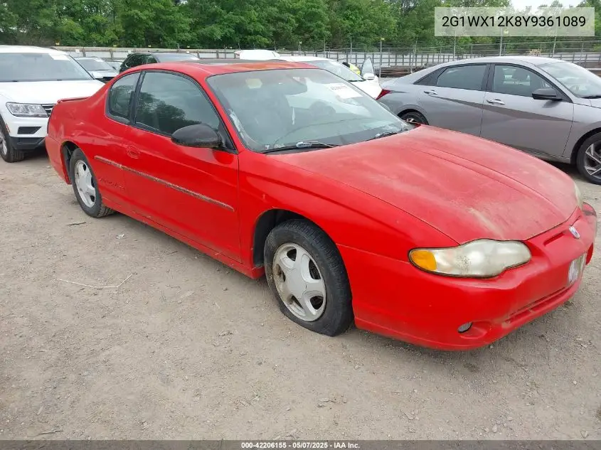2000 Chevrolet Monte Carlo Ss VIN: 2G1WX12K8Y9361089 Lot: 42206155