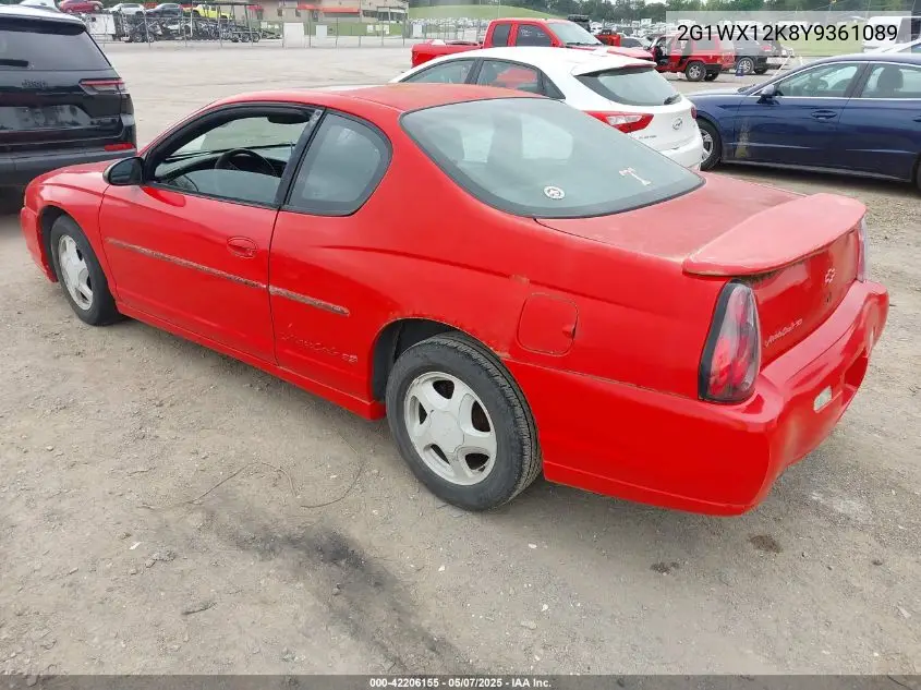 2000 Chevrolet Monte Carlo Ss VIN: 2G1WX12K8Y9361089 Lot: 42206155