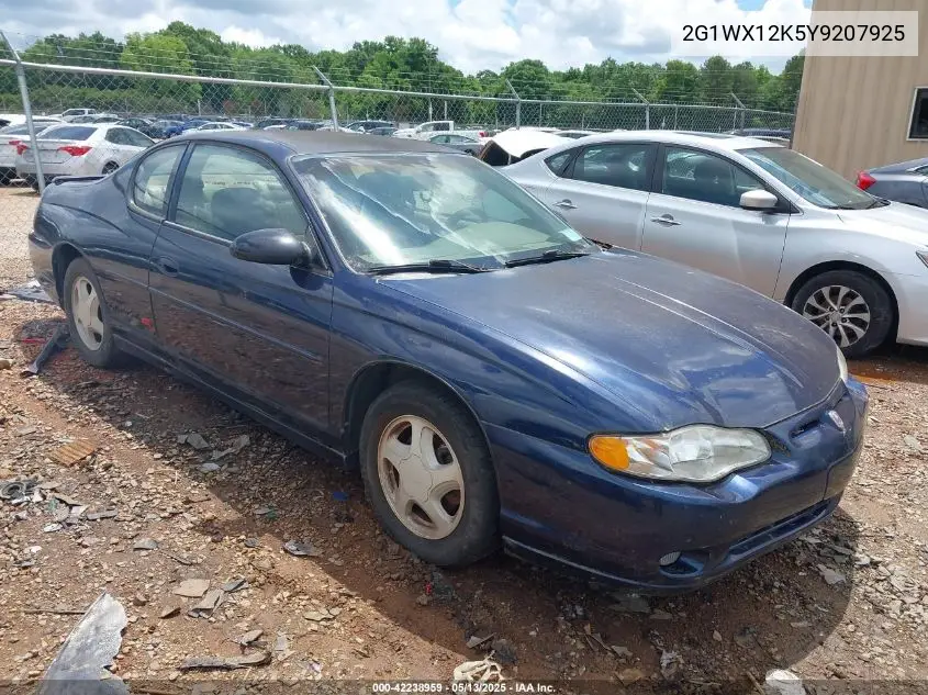 2000 Chevrolet Monte Carlo Ss VIN: 2G1WX12K5Y9207925 Lot: 42238959