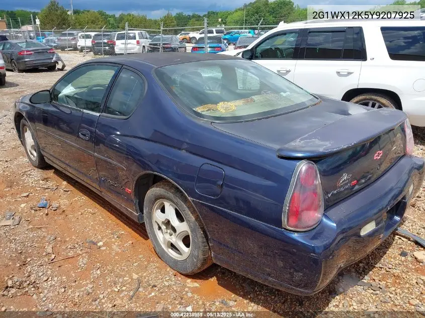 2000 Chevrolet Monte Carlo Ss VIN: 2G1WX12K5Y9207925 Lot: 42238959