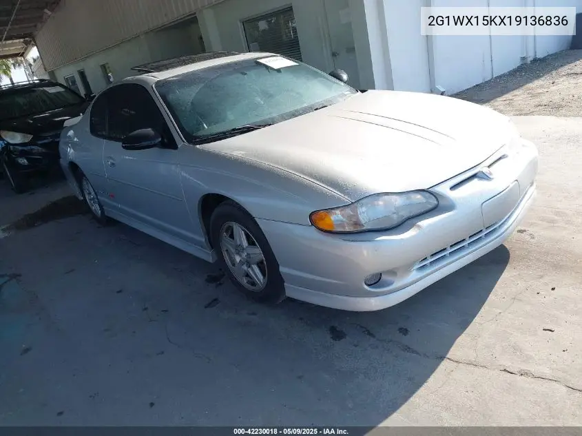2001 Chevrolet Monte Carlo Ss VIN: 2G1WX15KX19136836 Lot: 42230018