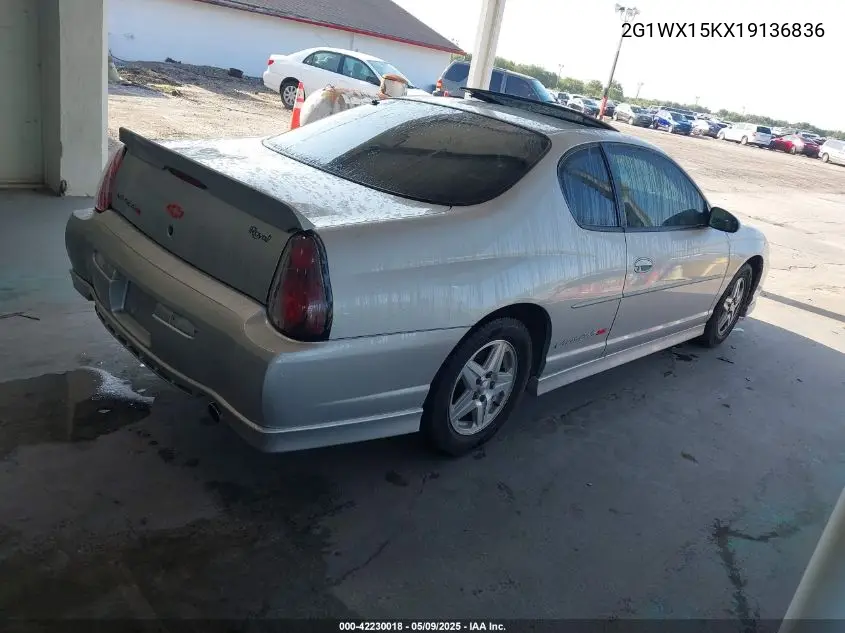 2001 Chevrolet Monte Carlo Ss VIN: 2G1WX15KX19136836 Lot: 42230018