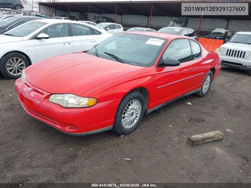 2002 Chevrolet Monte Carlo Ls VIN: 2G1WW12E929127600 Lot: 41814675
