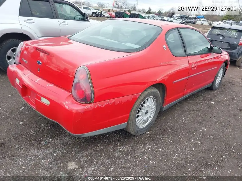 2002 Chevrolet Monte Carlo Ls VIN: 2G1WW12E929127600 Lot: 41814675