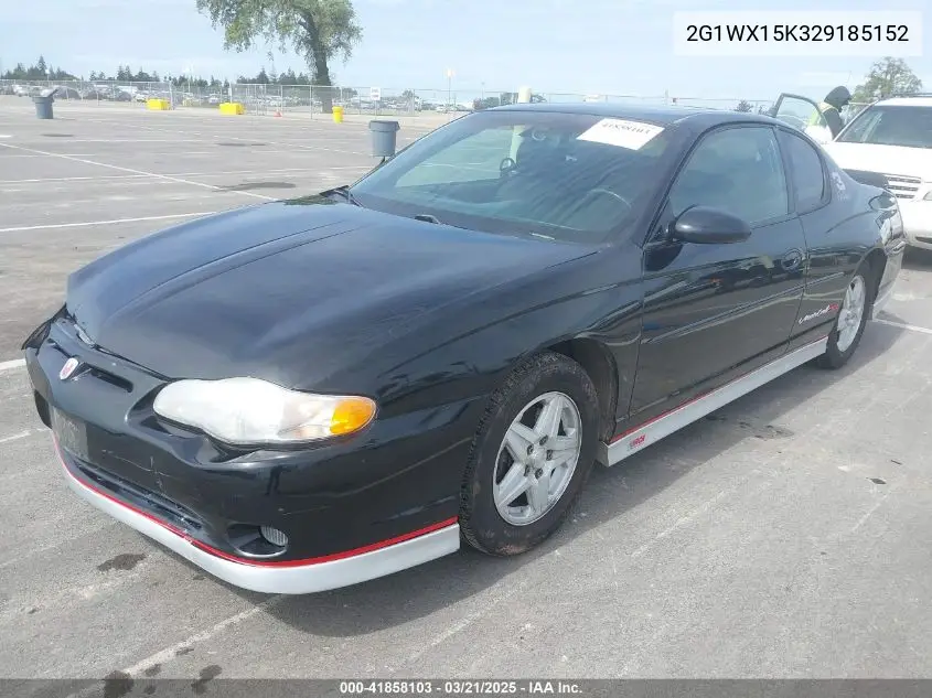 2002 Chevrolet Monte Carlo Ss VIN: 2G1WX15K329185152 Lot: 41858103