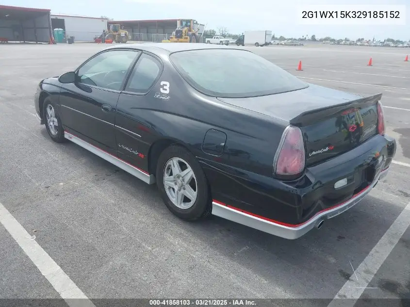 2002 Chevrolet Monte Carlo Ss VIN: 2G1WX15K329185152 Lot: 41858103