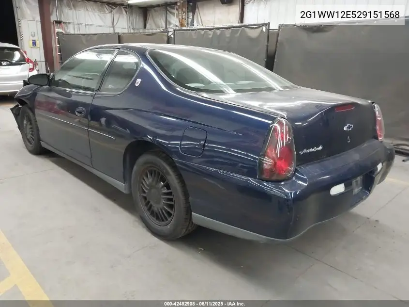 2002 Chevrolet Monte Carlo Ls VIN: 2G1WW12E529151568 Lot: 42482908