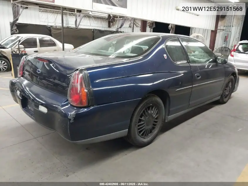 2002 Chevrolet Monte Carlo Ls VIN: 2G1WW12E529151568 Lot: 42482908