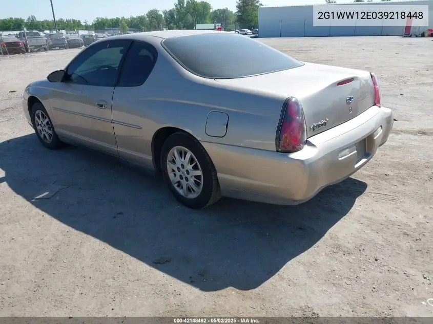 2003 Chevrolet Monte Carlo Ls VIN: 2G1WW12E039218448 Lot: 42148492