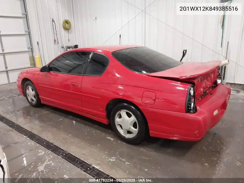 2004 Chevrolet Monte Carlo Ss VIN: 2G1WX12K849385516 Lot: 41793234