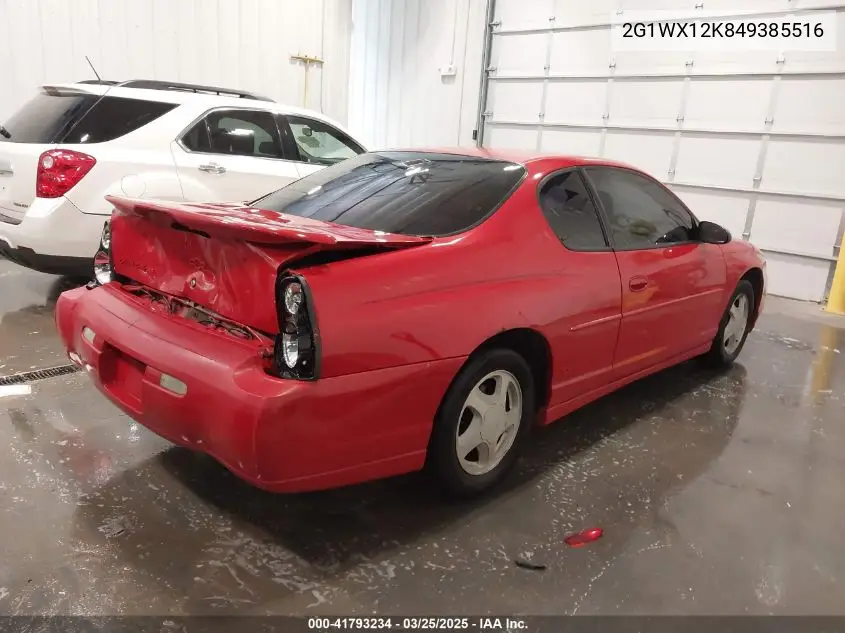 2004 Chevrolet Monte Carlo Ss VIN: 2G1WX12K849385516 Lot: 41793234