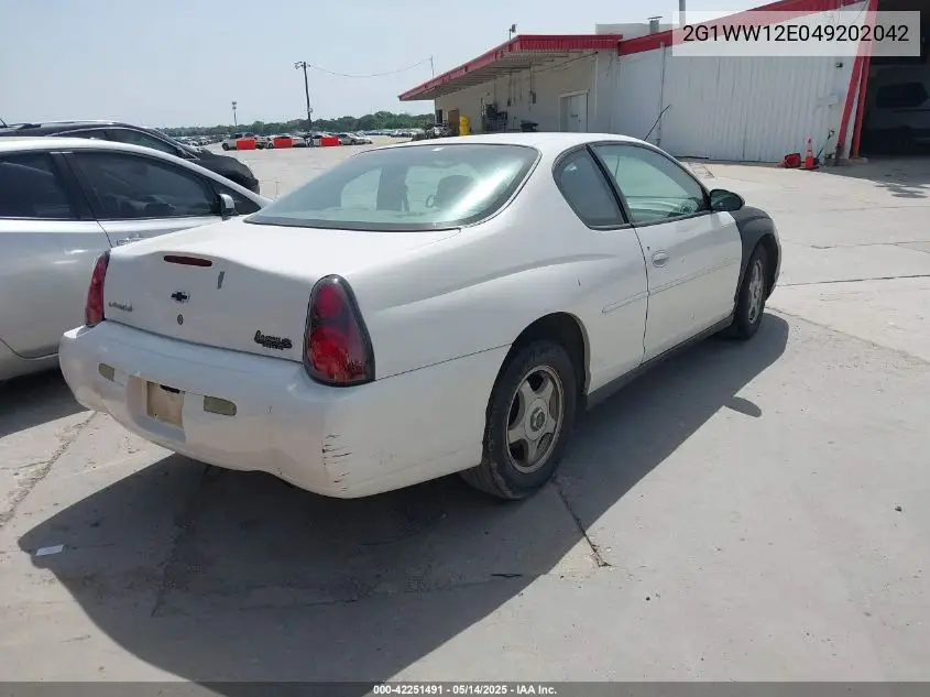2004 Chevrolet Monte Carlo Ls VIN: 2G1WW12E049202042 Lot: 42251491