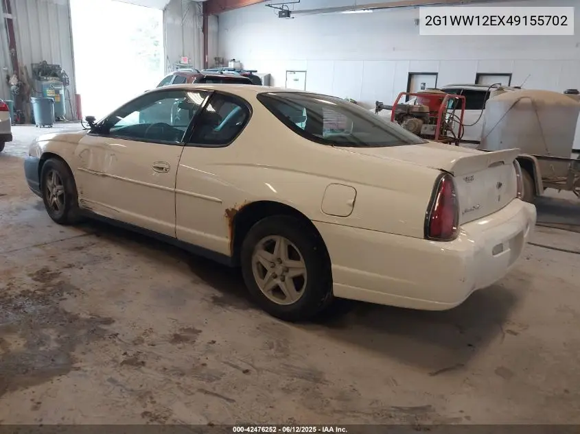 2004 Chevrolet Monte Carlo Ls VIN: 2G1WW12EX49155702 Lot: 42476252