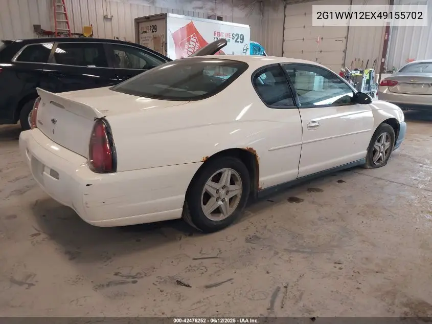 2004 Chevrolet Monte Carlo Ls VIN: 2G1WW12EX49155702 Lot: 42476252