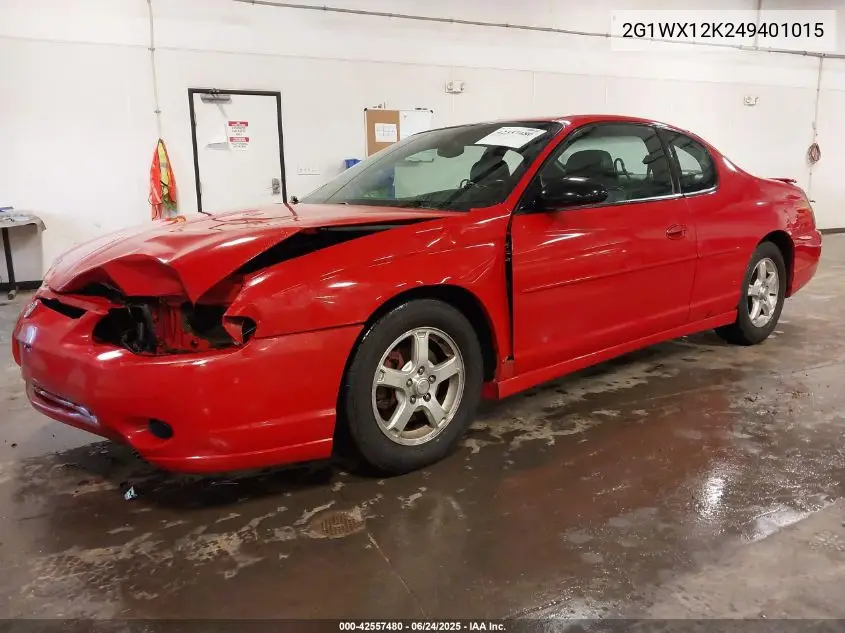 2004 Chevrolet Monte Carlo Ss VIN: 2G1WX12K249401015 Lot: 42557480