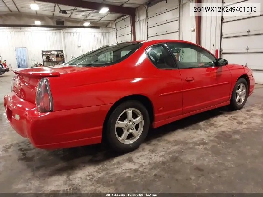 2004 Chevrolet Monte Carlo Ss VIN: 2G1WX12K249401015 Lot: 42557480