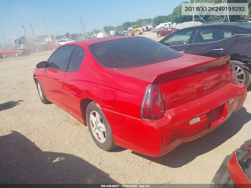 2004 Chevrolet Monte Carlo Ss VIN: 2G1WX12K249199292 Lot: 42646897