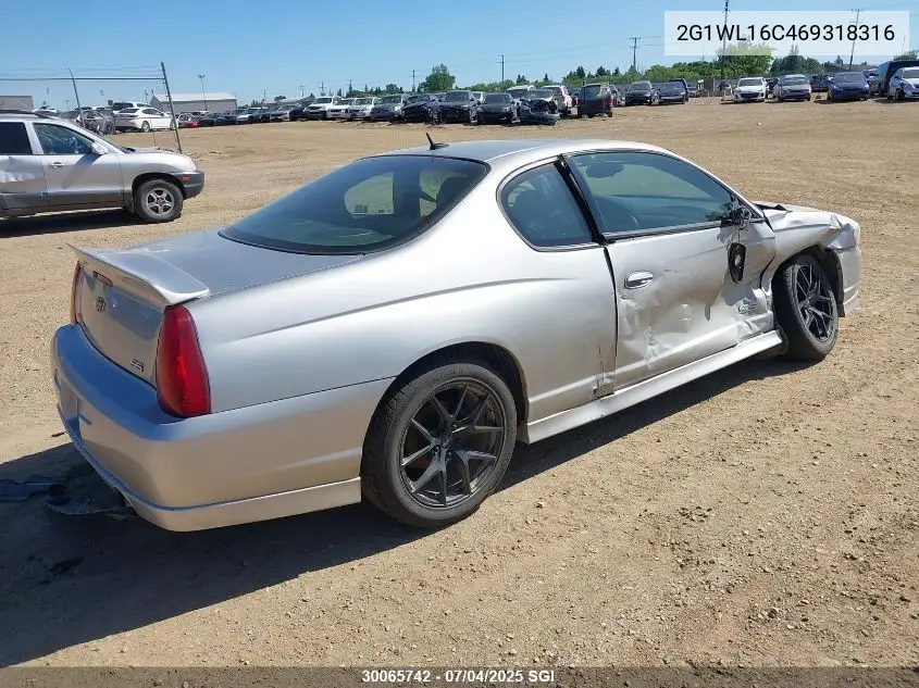2006 Chevrolet Monte Carlo Ss VIN: 2G1WL16C469318316 Lot: 30065742