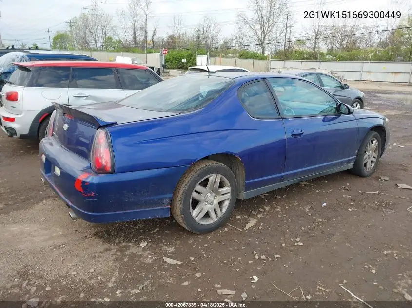 2006 Chevrolet Monte Carlo Lt VIN: 2G1WK151669300449 Lot: 42067839