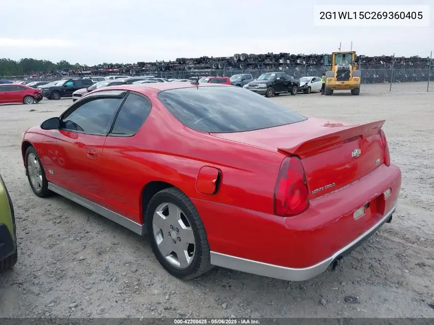 2006 Chevrolet Monte Carlo Ss VIN: 2G1WL15C269360405 Lot: 42208425