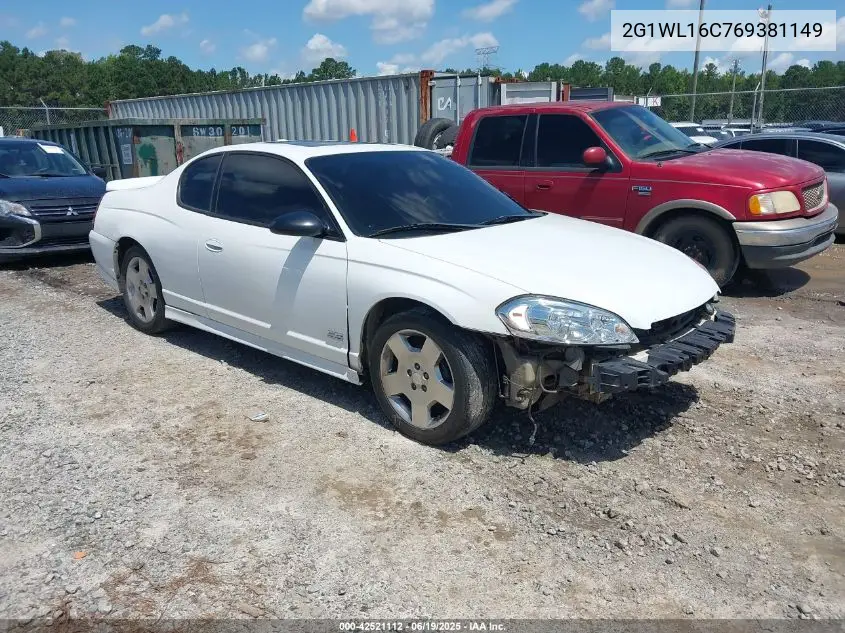 2006 Chevrolet Monte Carlo Ss VIN: 2G1WL16C769381149 Lot: 42521112