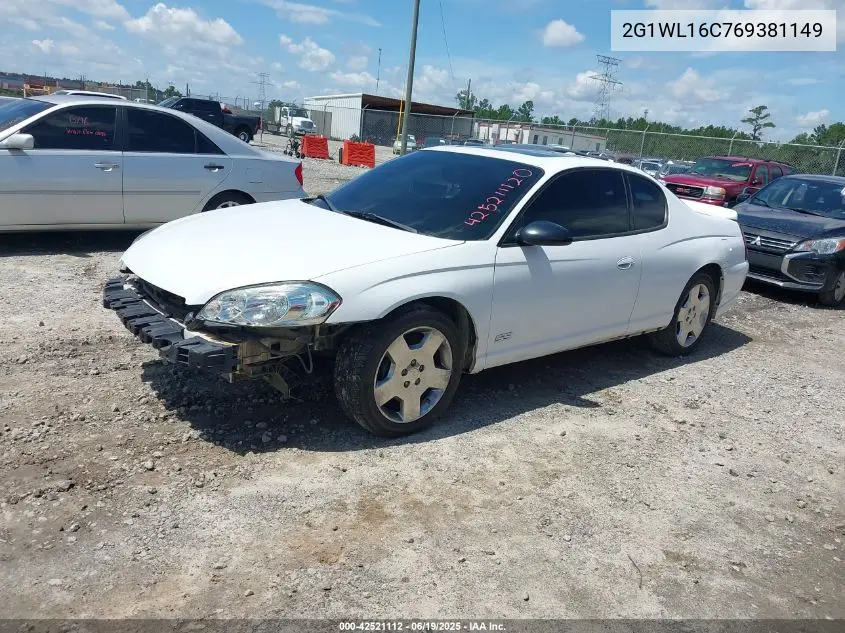 2006 Chevrolet Monte Carlo Ss VIN: 2G1WL16C769381149 Lot: 42521112