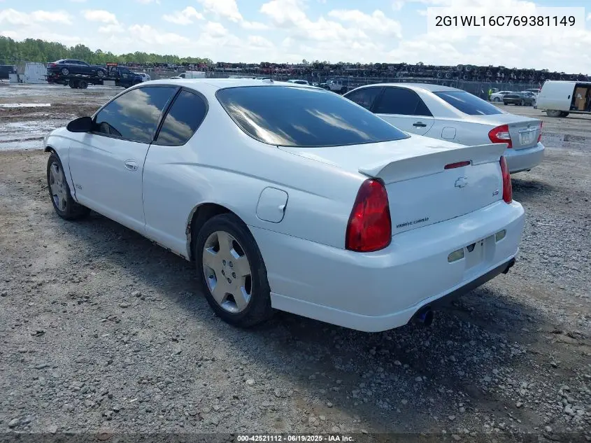 2006 Chevrolet Monte Carlo Ss VIN: 2G1WL16C769381149 Lot: 42521112