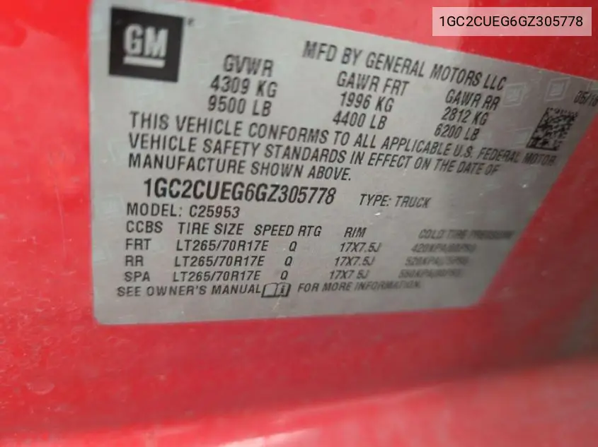 2016 Chevrolet Silverado C2500 Heavy Duty VIN: 1GC2CUEG6GZ305778 Lot: 42818736