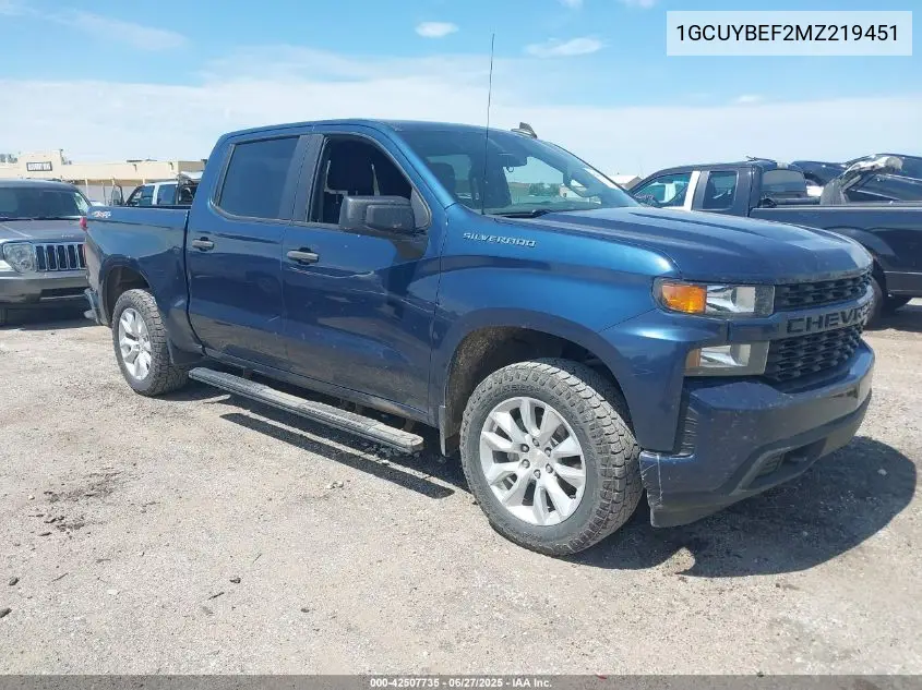 2021 Chevrolet Silverado 1500 4Wd Short Bed Custom VIN: 1GCUYBEF2MZ219451 Lot: 42507735