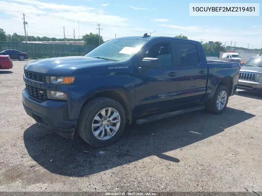 2021 Chevrolet Silverado 1500 4Wd Short Bed Custom VIN: 1GCUYBEF2MZ219451 Lot: 42507735