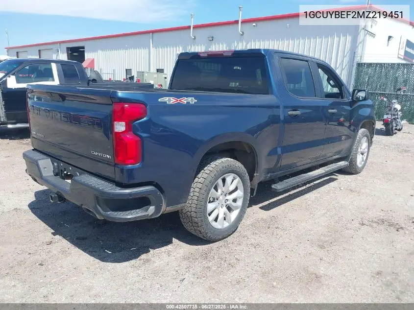 2021 Chevrolet Silverado 1500 4Wd Short Bed Custom VIN: 1GCUYBEF2MZ219451 Lot: 42507735