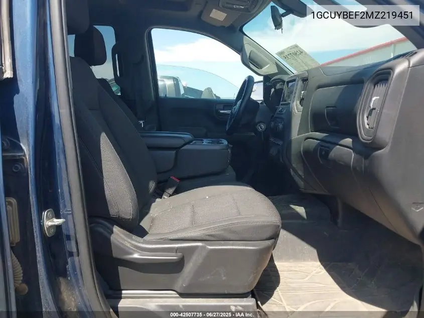 2021 Chevrolet Silverado 1500 4Wd Short Bed Custom VIN: 1GCUYBEF2MZ219451 Lot: 42507735