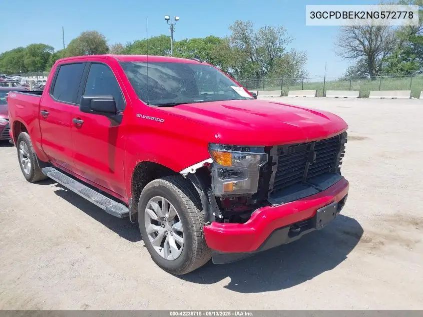 2022 Chevrolet Silverado 1500 4Wd Short Bed Custom VIN: 3GCPDBEK2NG572778 Lot: 42238715