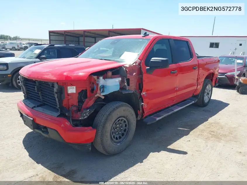 2022 Chevrolet Silverado 1500 4Wd Short Bed Custom VIN: 3GCPDBEK2NG572778 Lot: 42238715
