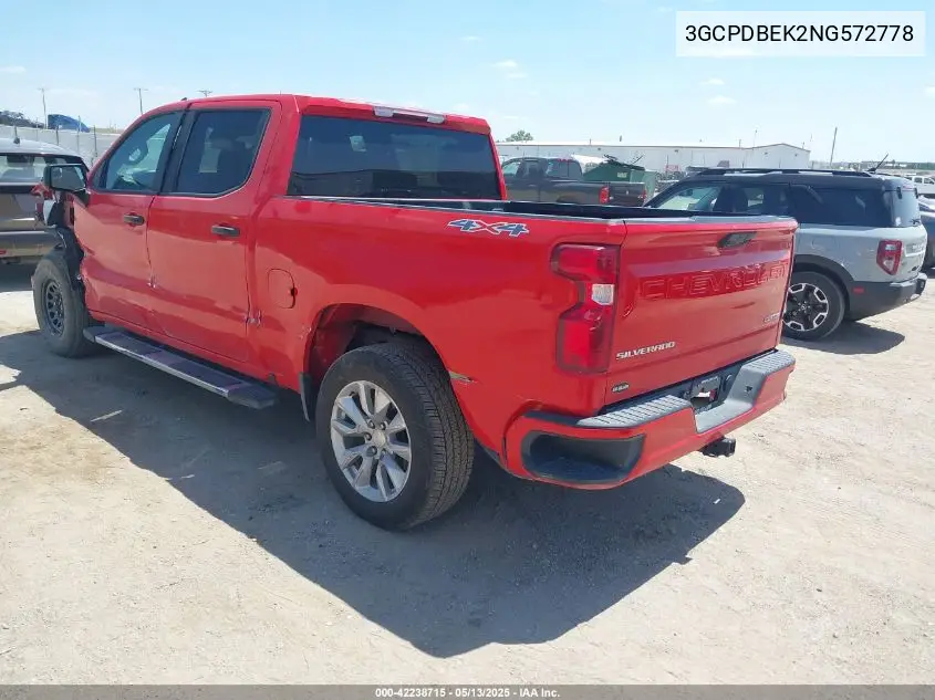 2022 Chevrolet Silverado 1500 4Wd Short Bed Custom VIN: 3GCPDBEK2NG572778 Lot: 42238715