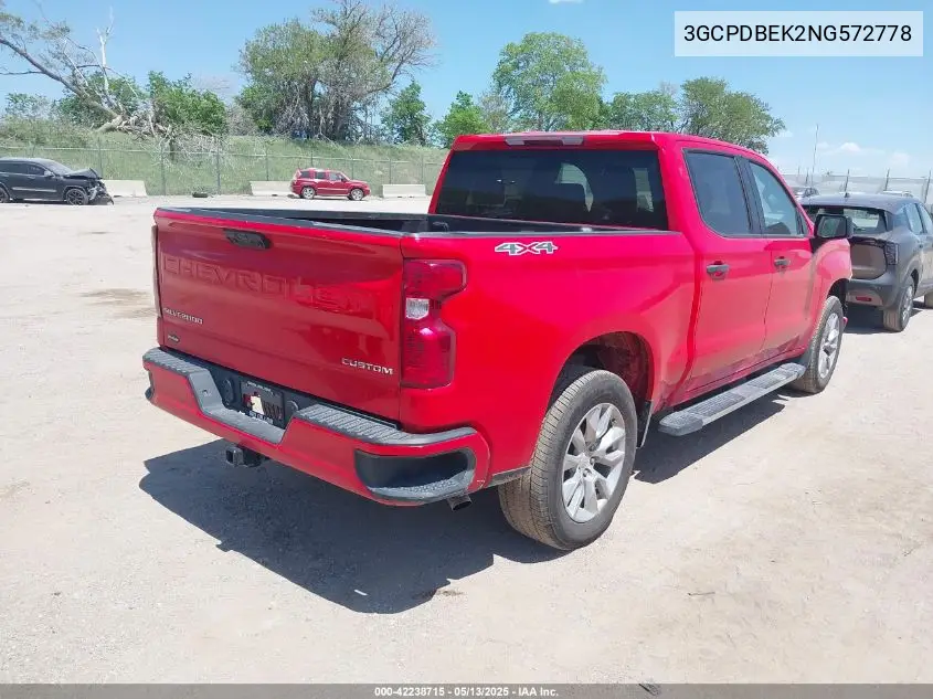 2022 Chevrolet Silverado 1500 4Wd Short Bed Custom VIN: 3GCPDBEK2NG572778 Lot: 42238715