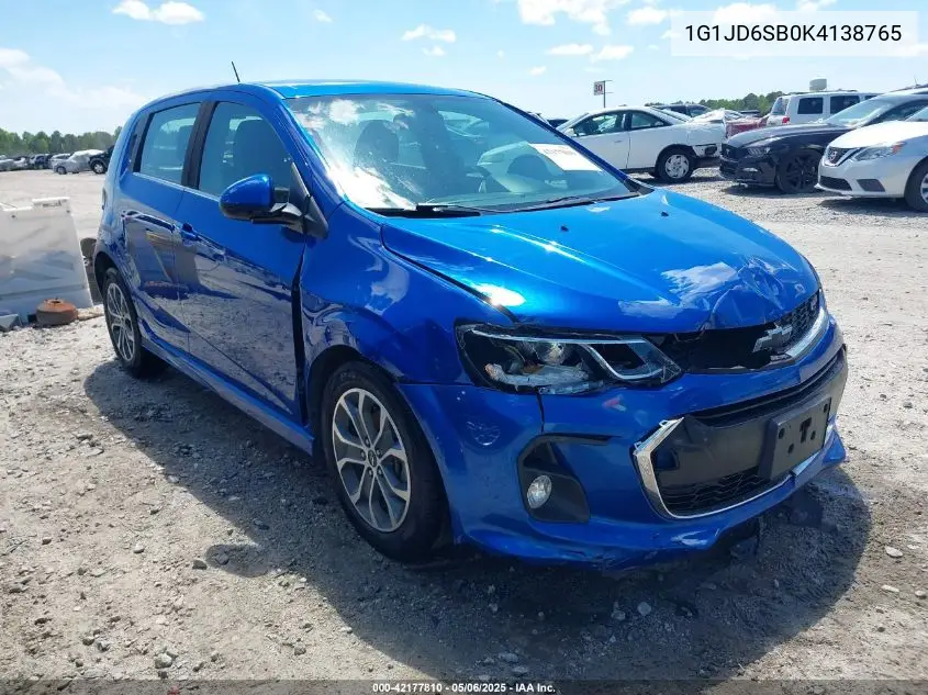 2019 Chevrolet Sonic Lt Auto VIN: 1G1JD6SB0K4138765 Lot: 42177810