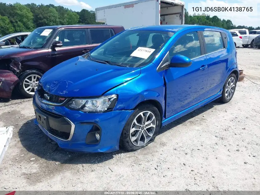 2019 Chevrolet Sonic Lt Auto VIN: 1G1JD6SB0K4138765 Lot: 42177810