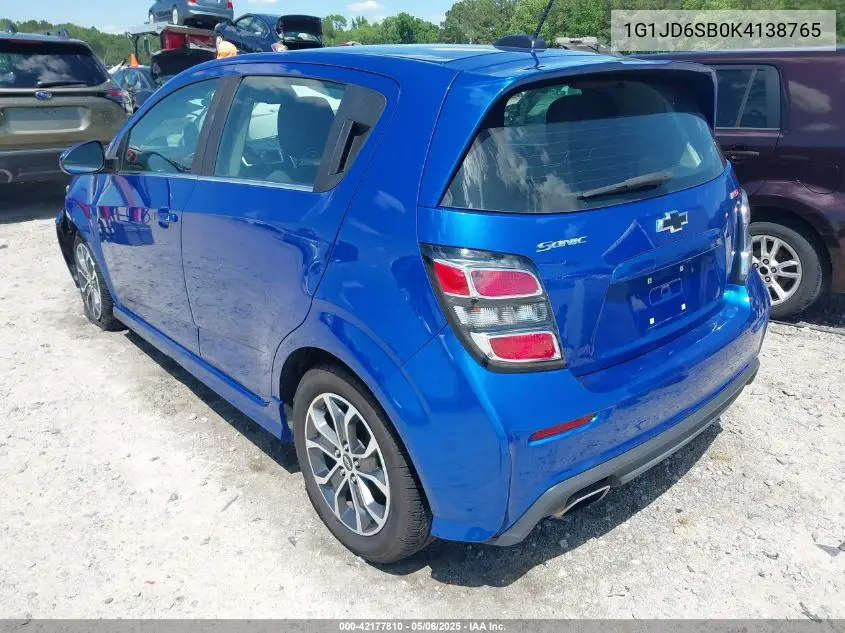 2019 Chevrolet Sonic Lt Auto VIN: 1G1JD6SB0K4138765 Lot: 42177810